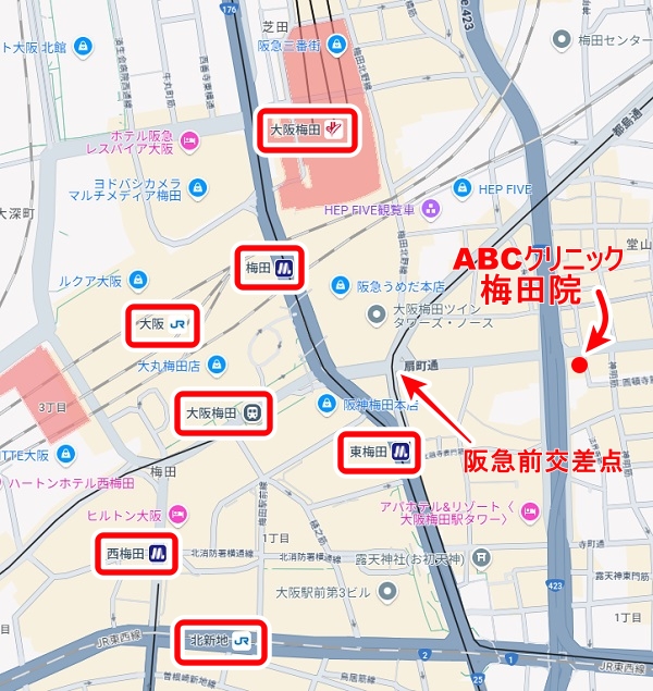 ABCクリニック美容外科・梅田院の地図
