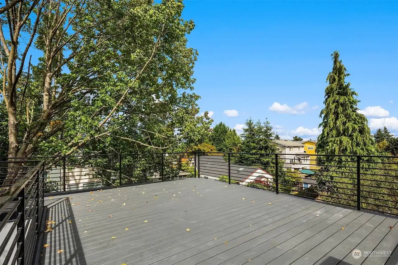 Rooftop deck with a view over the trees